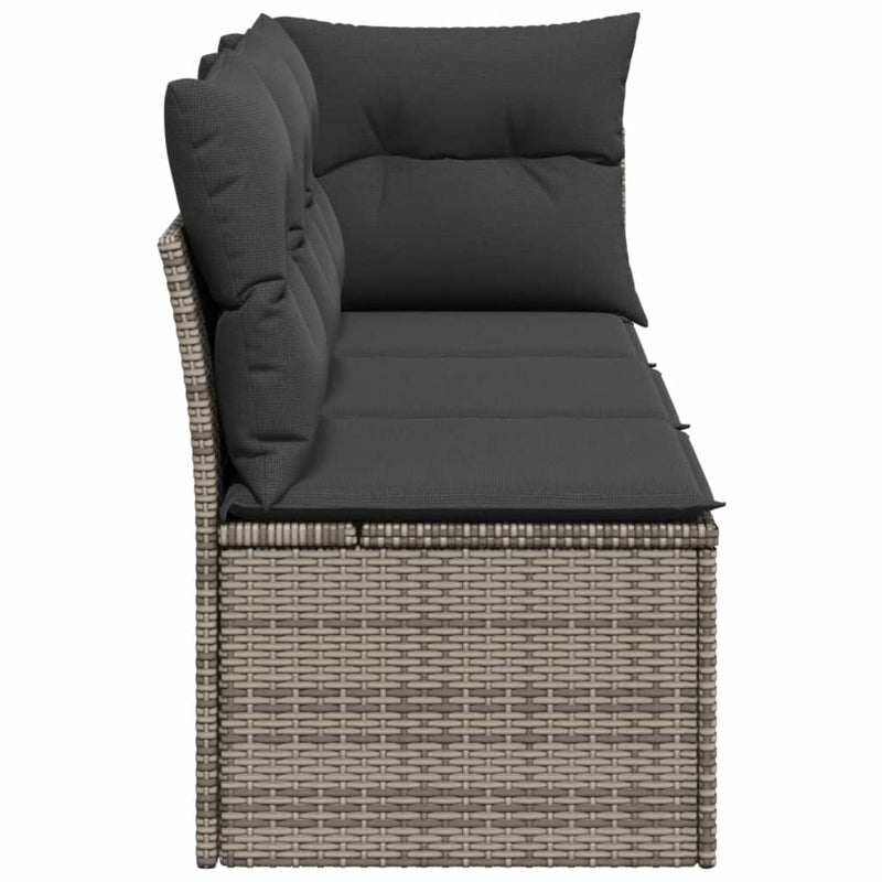 vidaXL Garden Sofa with Cushions 3-Seater Grey Poly Rattan