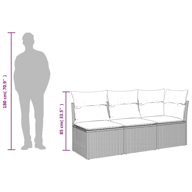 vidaXL Garden Sofa with Cushions 3-Seater Grey Poly Rattan