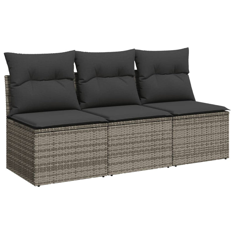 vidaXL Garden Sofa with Cushions 3-Seater Grey Poly Rattan