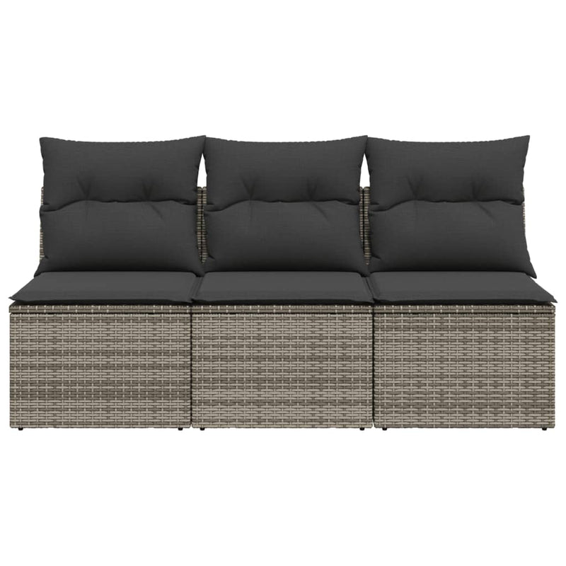 vidaXL Garden Sofa with Cushions 3-Seater Grey Poly Rattan