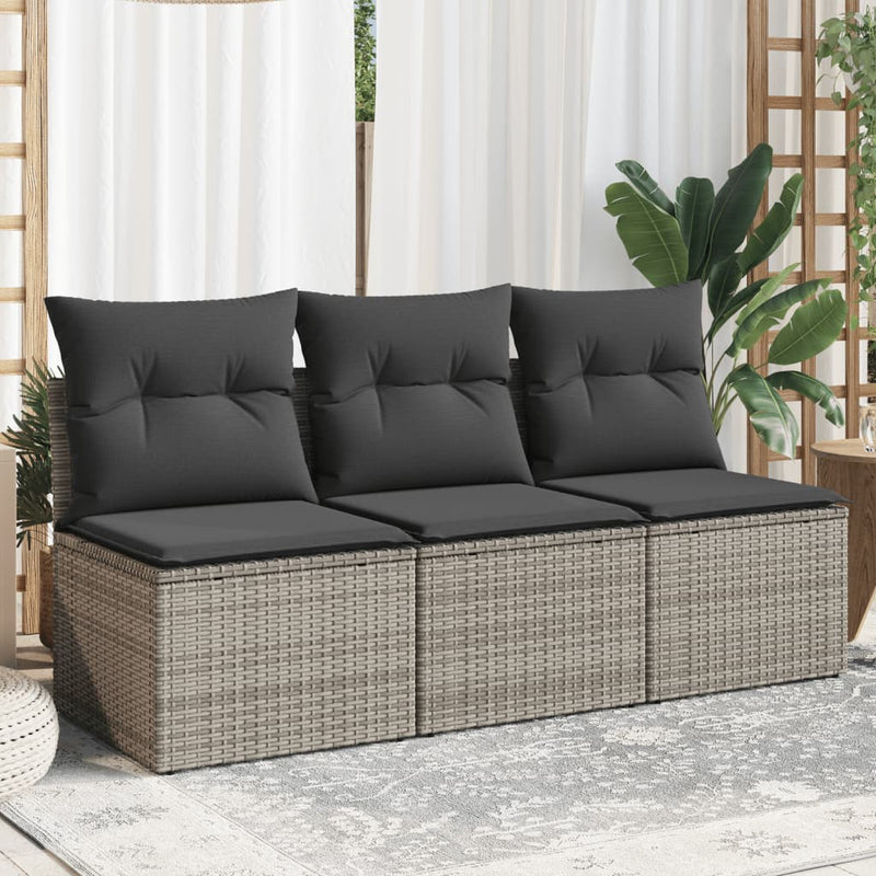 vidaXL Garden Sofa with Cushions 3-Seater Grey Poly Rattan