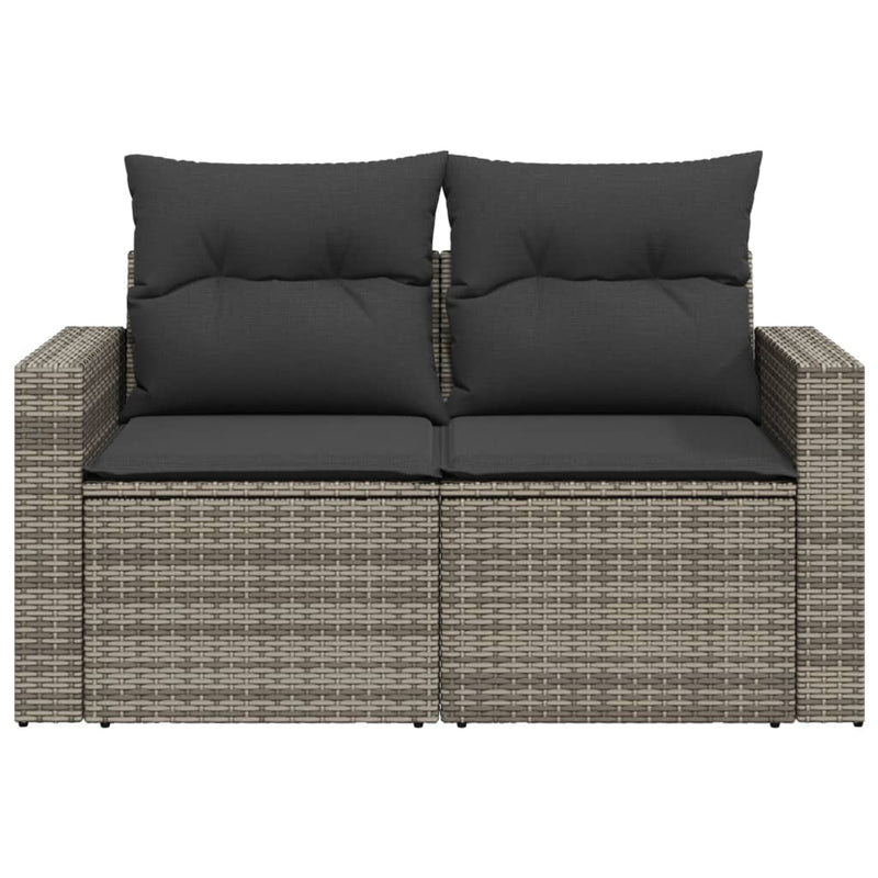 vidaXL Garden Sofa with Cushions 2-Seater Grey Poly Rattan