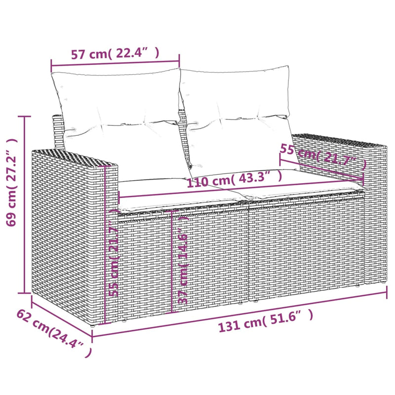 Garden Sofa with Cushions 2-Seater Grey Poly Rattan