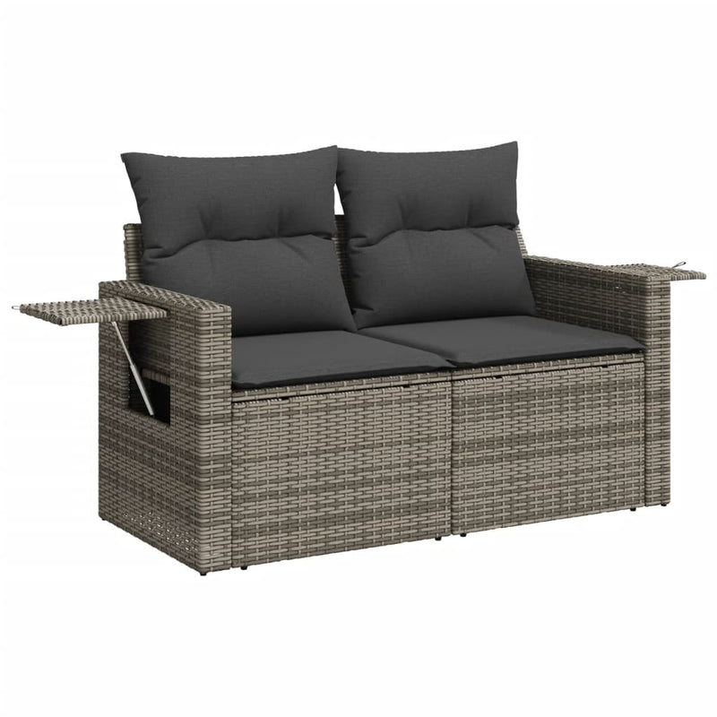 Garden Sofa with Cushions 2-Seater Grey Poly Rattan