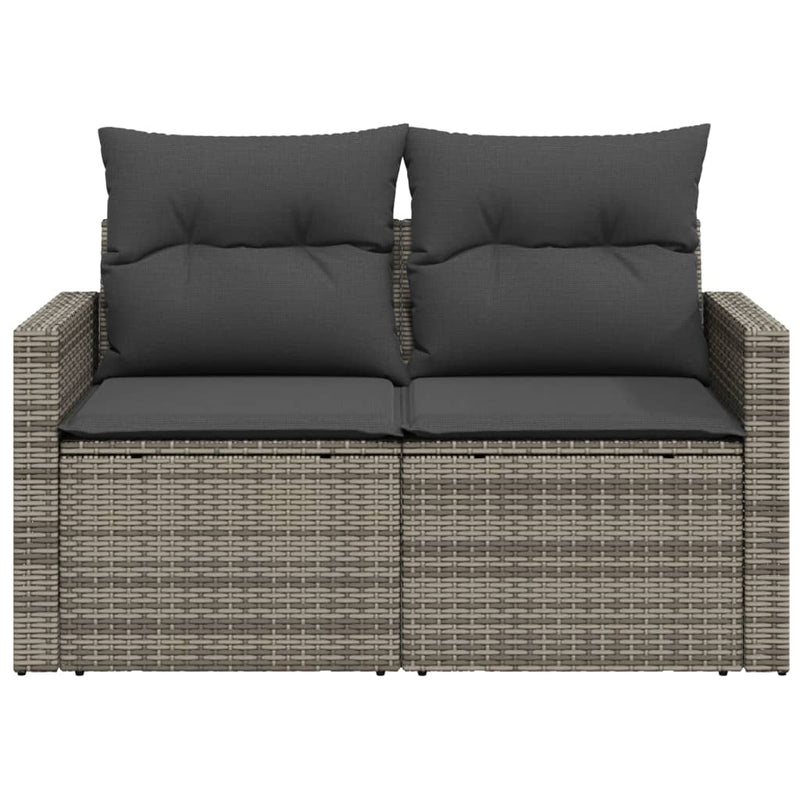 Garden Sofa with Cushions 2-Seater Grey Poly Rattan