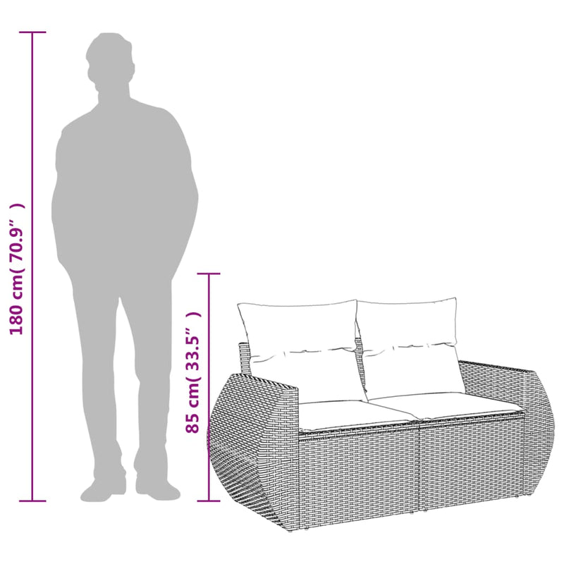 vidaXL Garden Sofa with Cushions 2-Seater Grey Poly Rattan