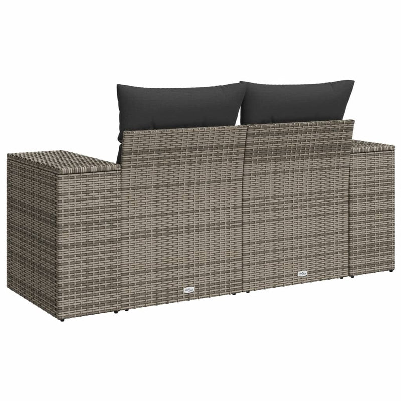 vidaXL Garden Sofa with Cushions 2-Seater Grey Poly Rattan