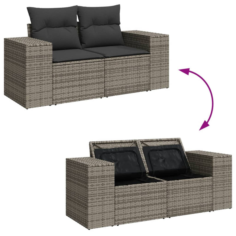 Garden Sofa with Cushions 2-Seater Grey Poly Rattan