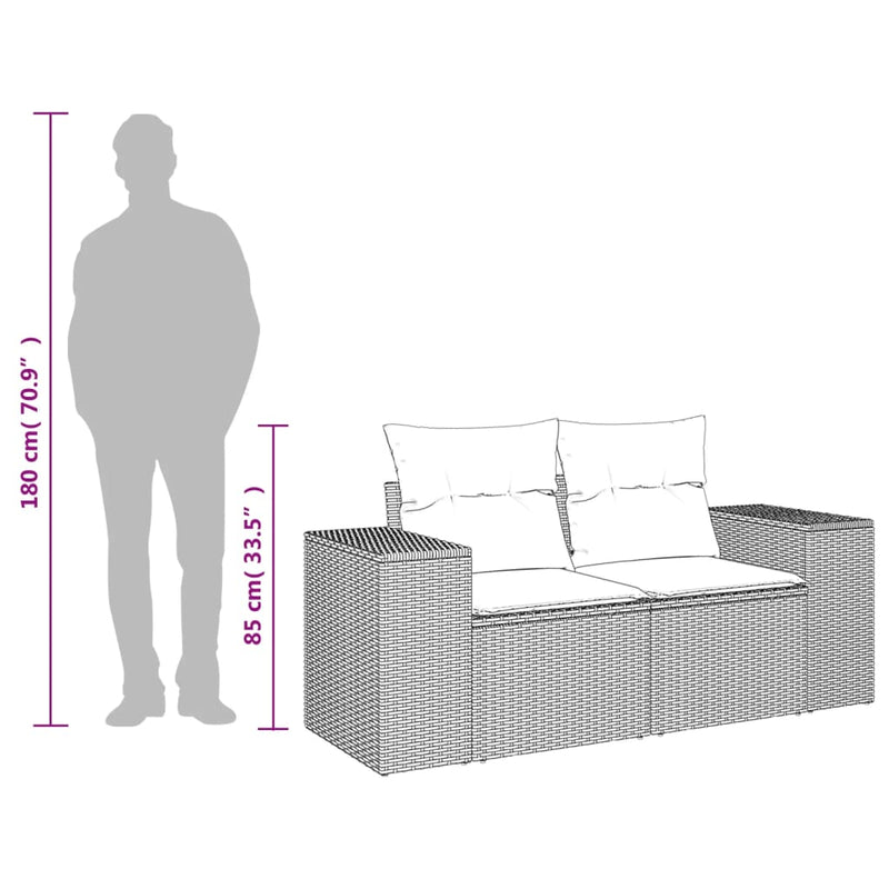 vidaXL Garden Sofa with Cushions 2-Seater Grey Poly Rattan