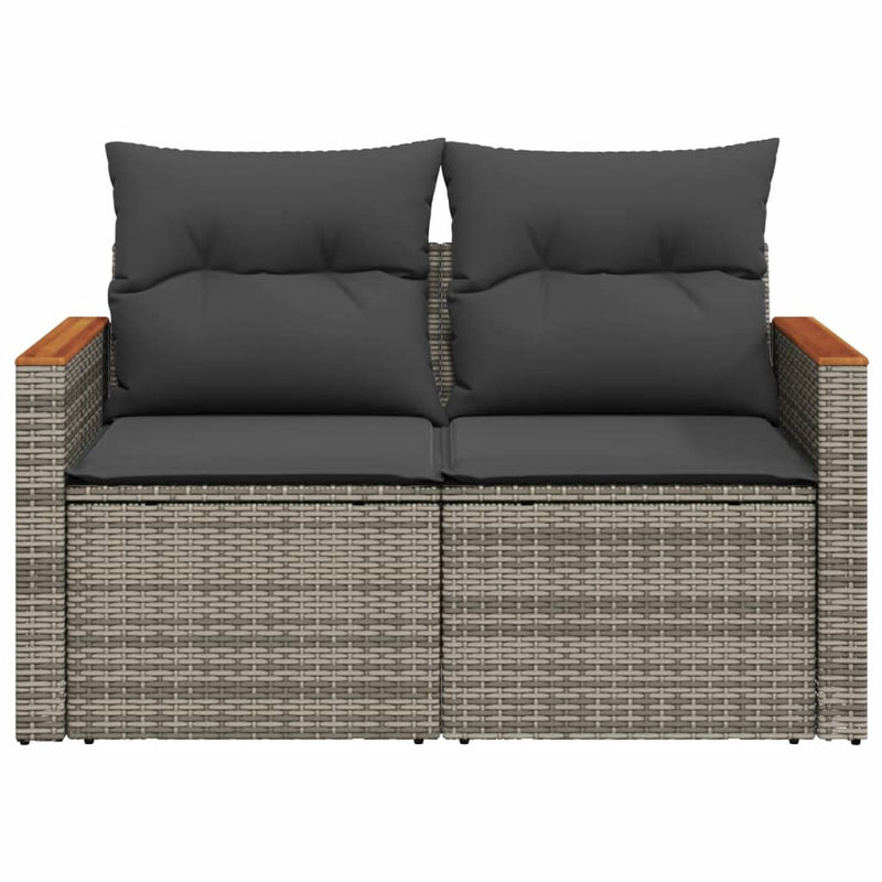 Garden Sofa with Cushions 2-Seater Grey Poly Rattan