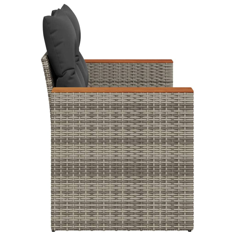 vidaXL Garden Sofa with Cushions 2-Seater Grey Poly Rattan
