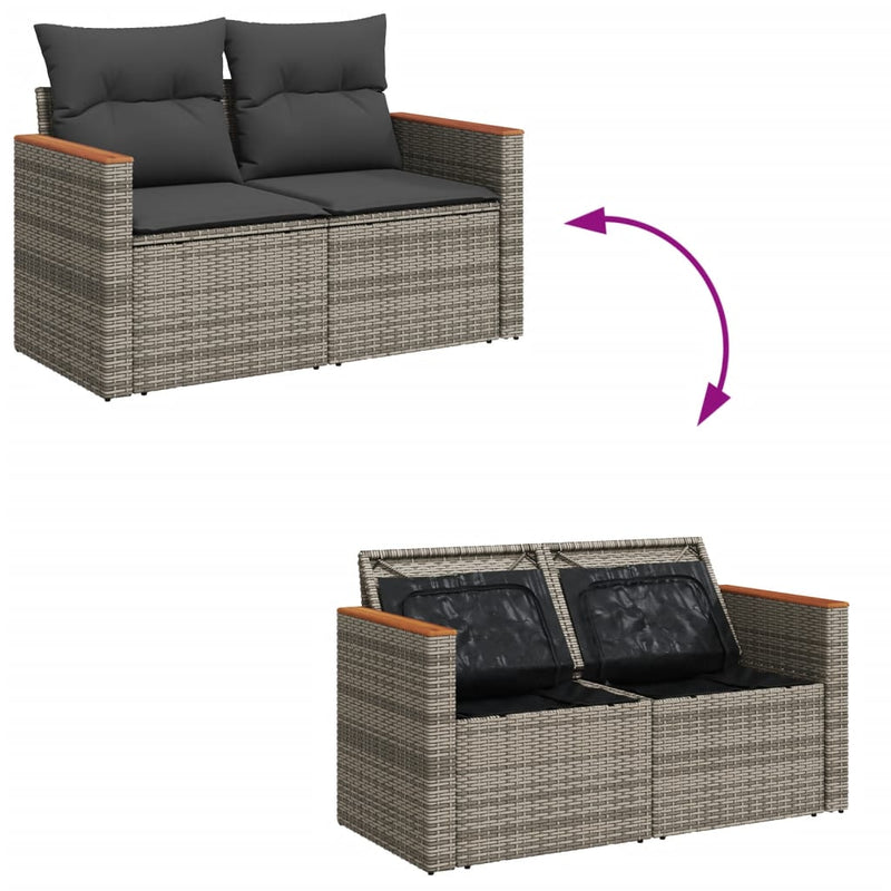 vidaXL Garden Sofa with Cushions 2-Seater Grey Poly Rattan
