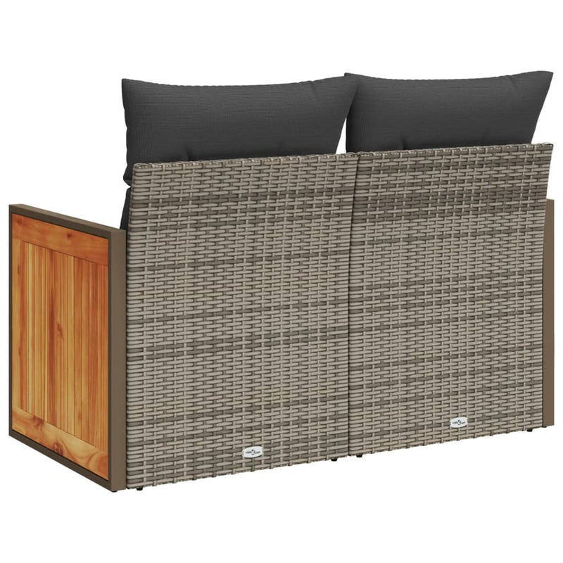 vidaXL Garden Sofa with Cushions 2-Seater Grey Poly Rattan