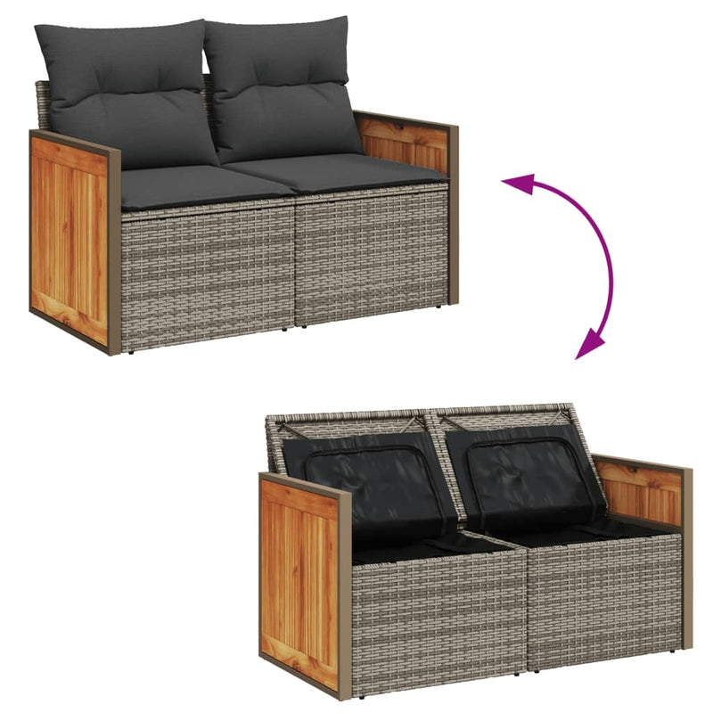 Garden Sofa with Cushions 2-Seater Grey Poly Rattan