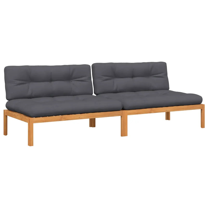 Garden Pallet Middle Sofas with Cushions 2 pcs Solid Wood Acacia