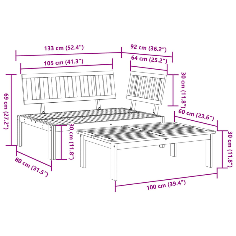 vidaXL Garden Pallet Sofa Set 2 Piece Solid Wood Acacia