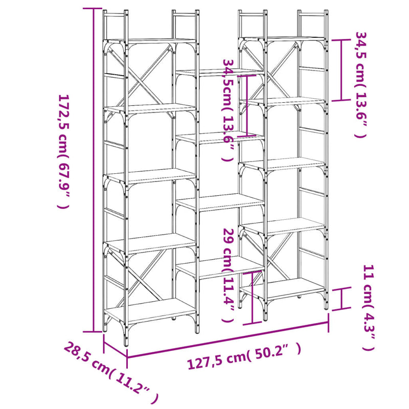 vidaXL Bookshelf Black 127.5x28.5x172.5 cm Engineered Wood