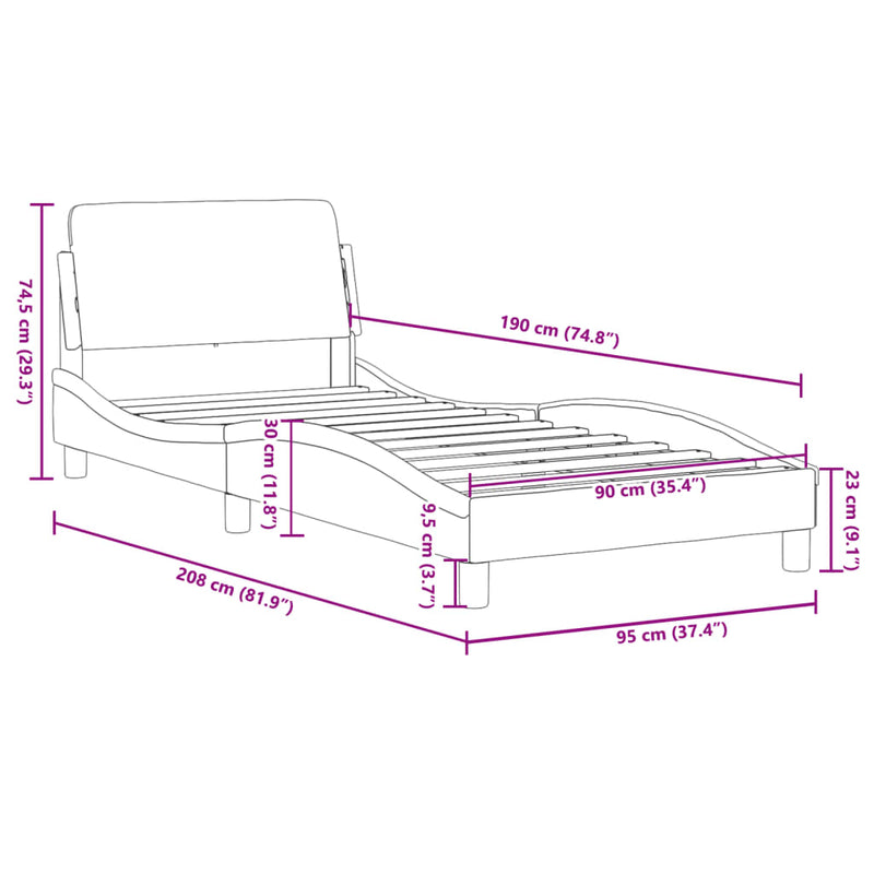 vidaXL Bed Frame "Dover" Dark Grey 90x190 cm Fabric