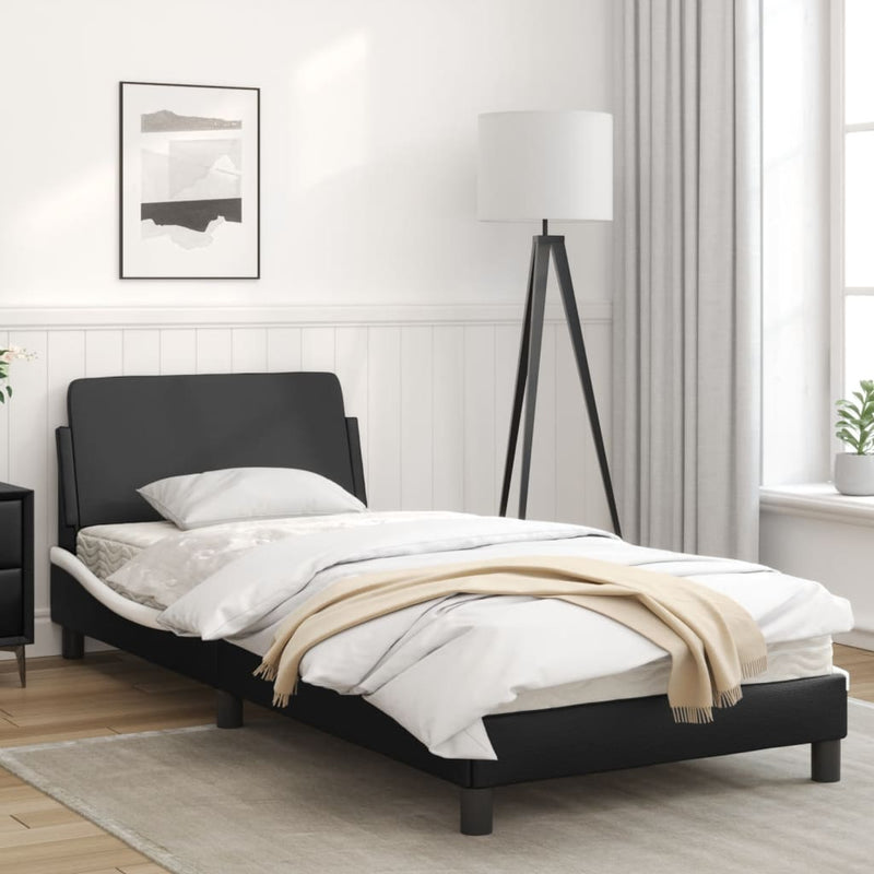 Bed Frame with Headboard Black and White 90x190 cm Faux Leather