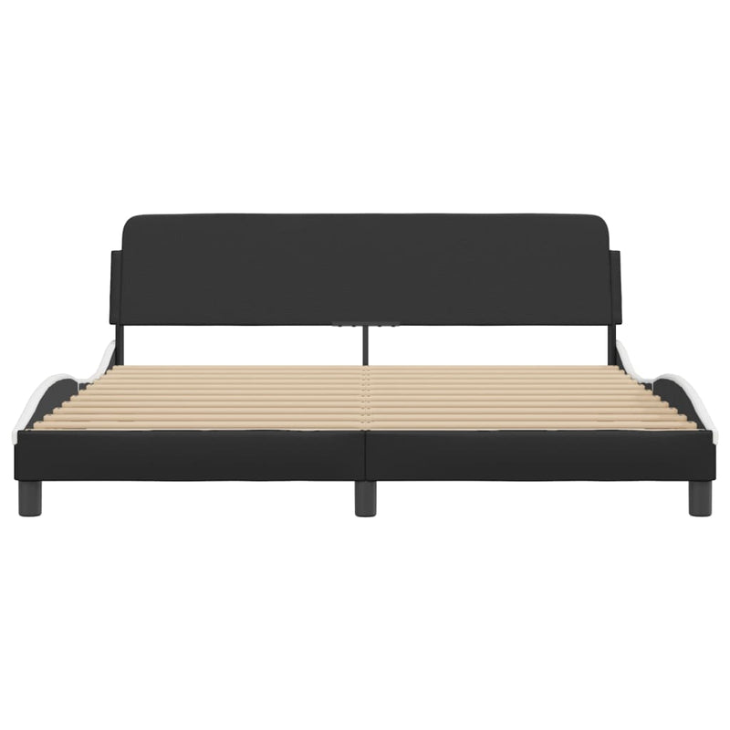 Bed Frame with Headboard Black and White 183x203 cm King Size Faux Leather