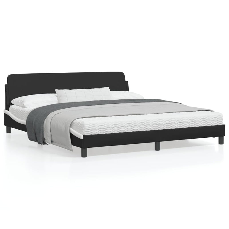 Bed Frame with Headboard Black and White 183x203 cm King Size Faux Leather