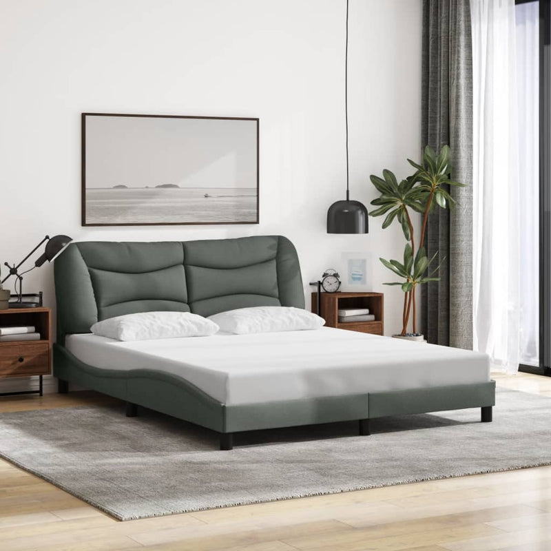 Bed Frame with Headboard Dark Grey 153x203 cm Queen Size Fabric