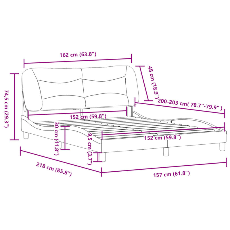 vidaXL Bed Frame without Mattress "Hvar" Black 152x203 cm Queen Faux Leather