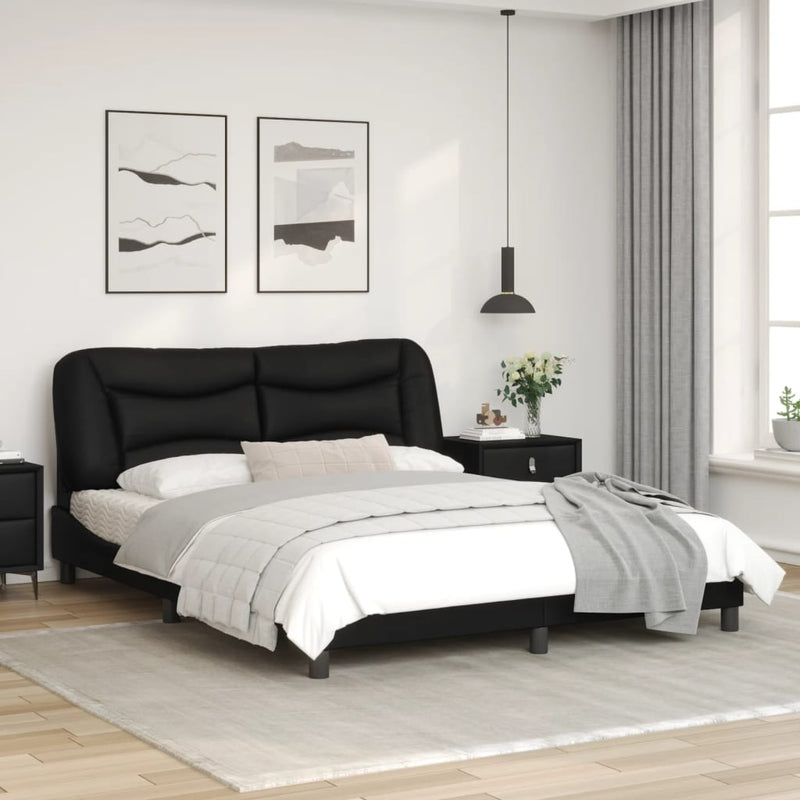 Bed Frame with Headboard Black 152x203 cm Faux Leather