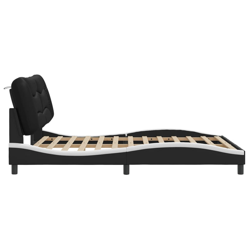 Bed Frame with Headboard Black and White 152x203 cm Faux Leather