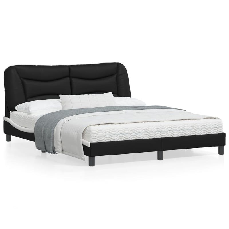 Bed Frame with Headboard Black and White 152x203 cm Faux Leather