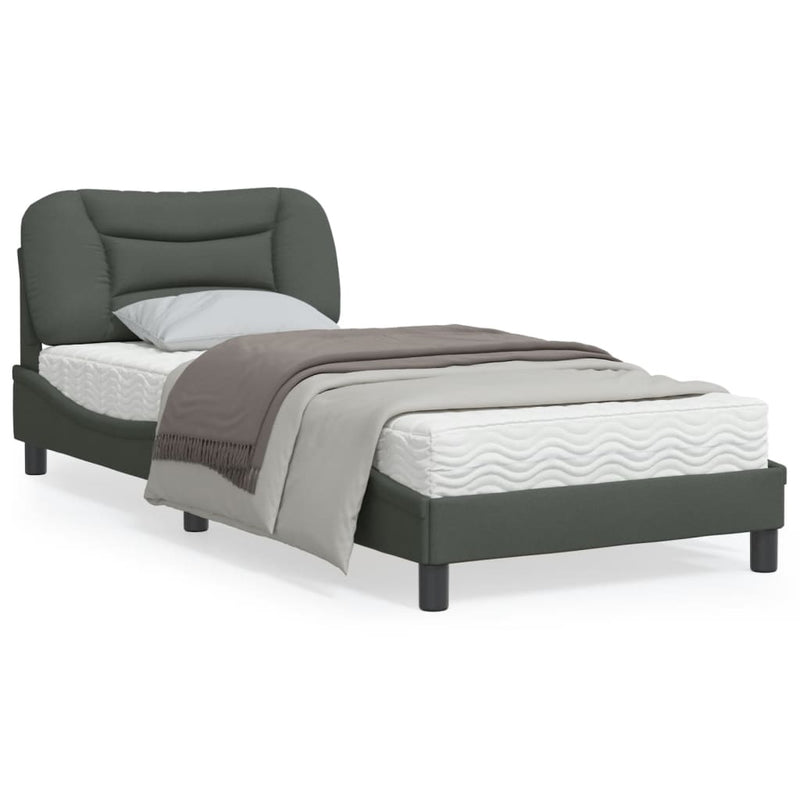 Bed Frame with Headboard Dark Grey 92x187 cm Single Size Fabric