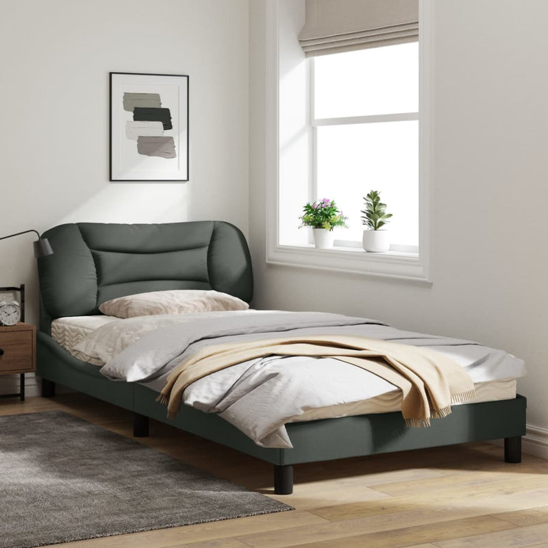 Bed Frame with Headboard Dark Grey 106x203 cm King Single Size Fabric