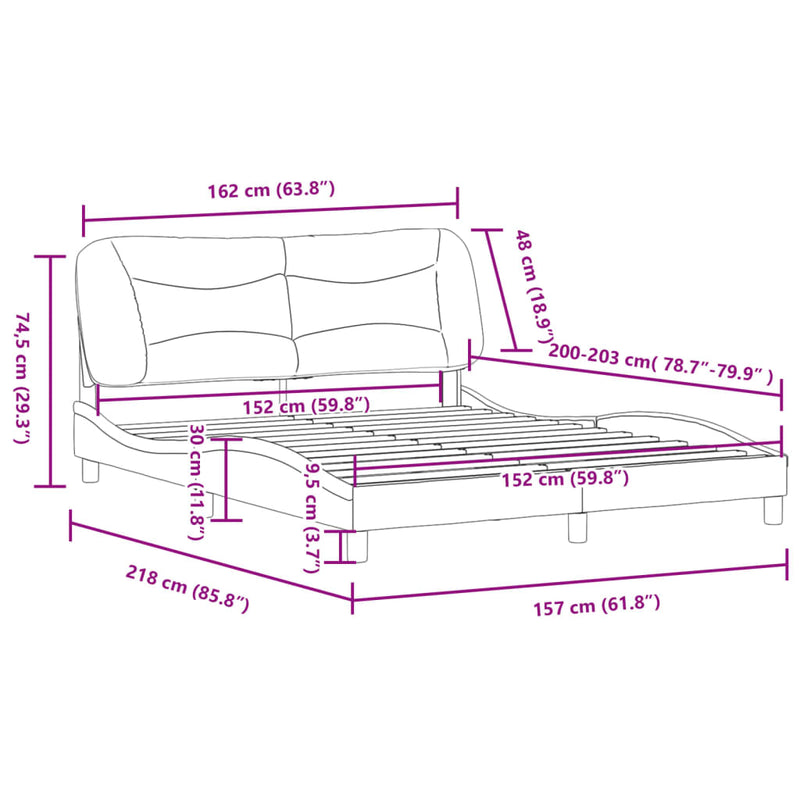 vidaXL Bed Frame without Mattress "Hvar" Black 152x203 cm Queen Fabric