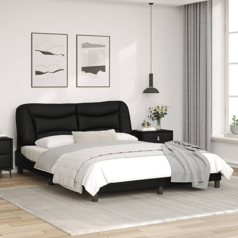 Bed Frame with Headboard Black 153x203 cm Queen Size Faux Leather