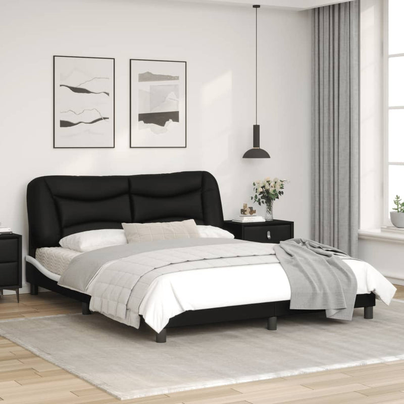 Bed Frame with Headboard Black and White 153x203 cm Queen Size Faux Leather