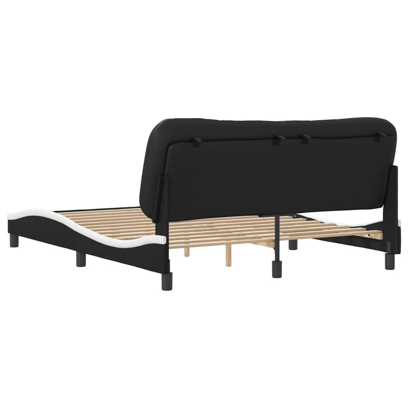 vidaXL Bed Frame without Mattress "Hvar" Black and White 152x203 cm Queen Faux Leather