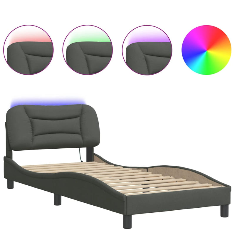 Bed Frame with LED Lights Dark Grey 90x190 cm Fabric