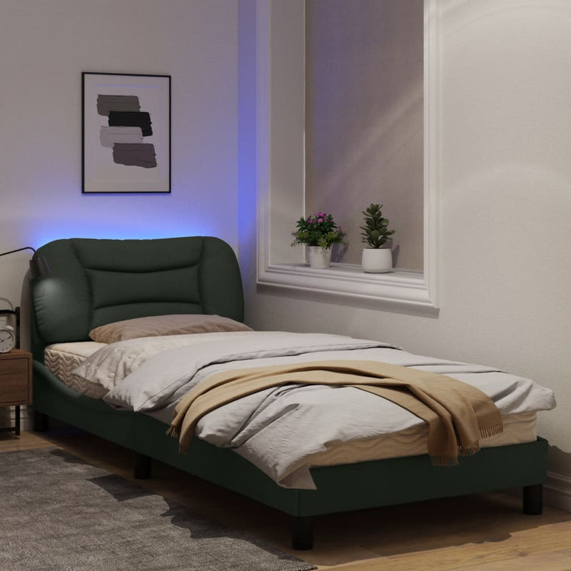 Bed Frame with LED Lights Dark Grey 90x190 cm Fabric