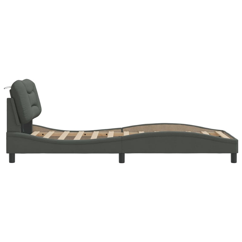 vidaXL Bed Frame with LED without Mattress "Hvar" Dark Grey 90x190 cm Fabric