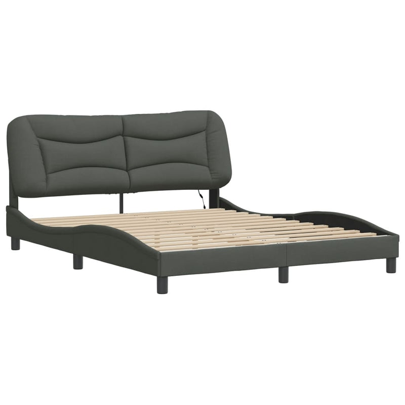 vidaXL Bed Frame with LED without Mattress "Hvar" Dark Grey 152x203 cm Queen Fabric
