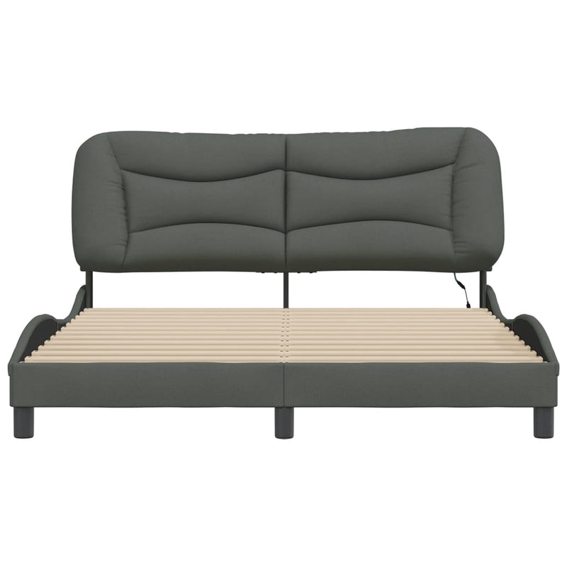vidaXL Bed Frame with LED without Mattress "Hvar" Dark Grey 152x203 cm Queen Fabric