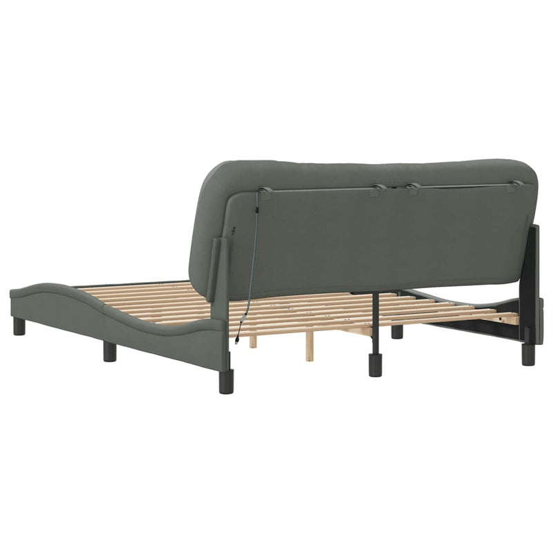 vidaXL Bed Frame with LED without Mattress "Hvar" Dark Grey 152x203 cm Queen Fabric