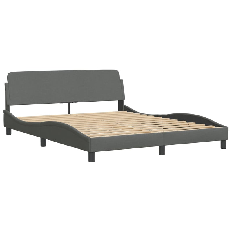 vidaXL Bed Frame with LED without Mattress "Hvar" Dark Grey 152x203 cm Queen Fabric