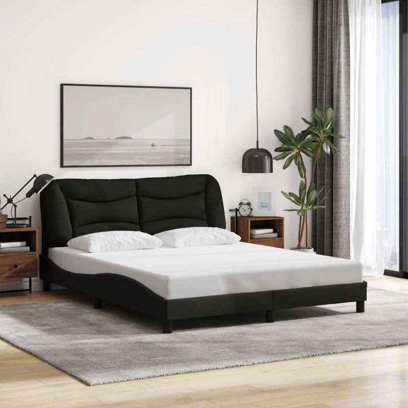 vidaXL Bed Frame with LED without Mattress "Hvar" Black 152x203 cm Queen Fabric