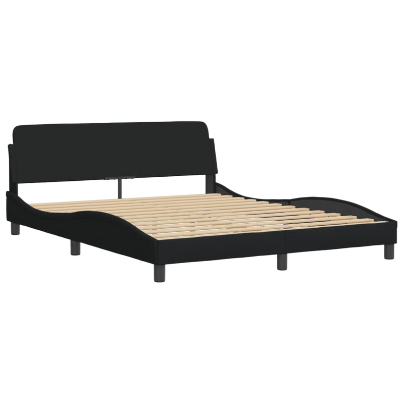 vidaXL Bed Frame with LED without Mattress "Hvar" Black 152x203 cm Queen Fabric
