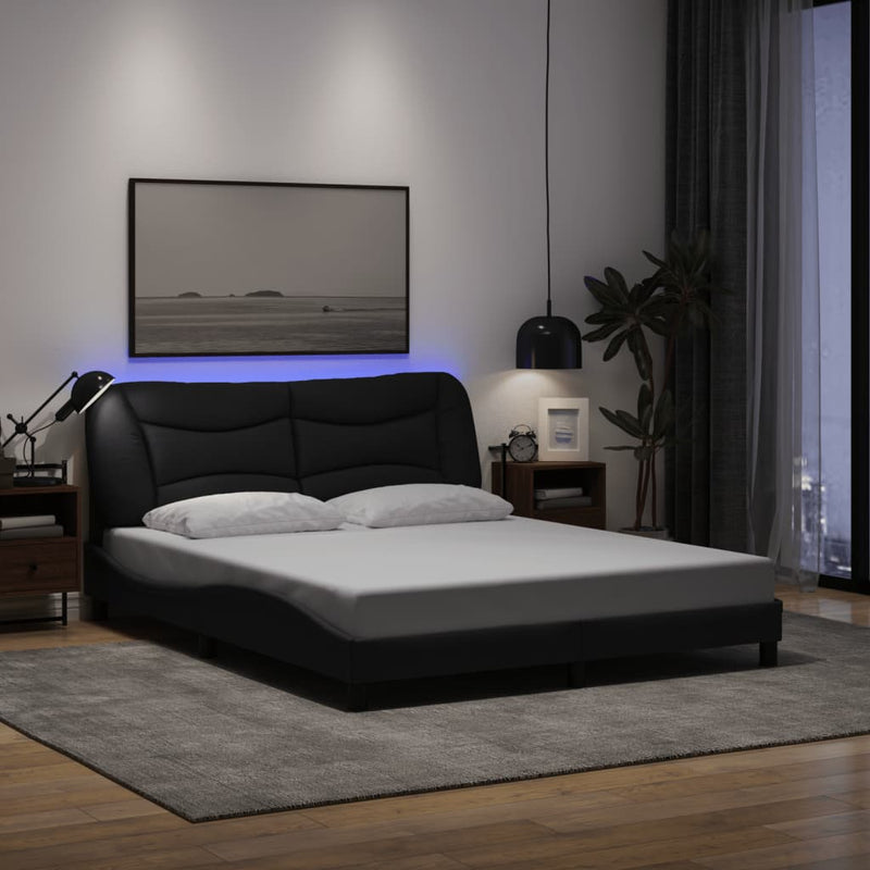 vidaXL Bed Frame with LED without Mattress "Hvar" Black 152x203 cm Queen Fabric