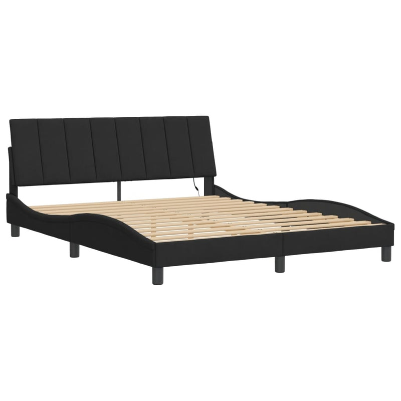 vidaXL Bed Frame with LED without Mattress "Hanko" Black 152x203 cm Queen Velvet