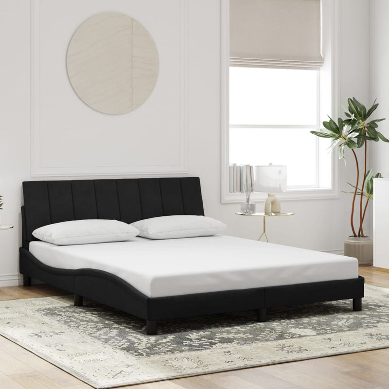 vidaXL Bed Frame with LED without Mattress "Hanko" Black 152x203 cm Queen Velvet