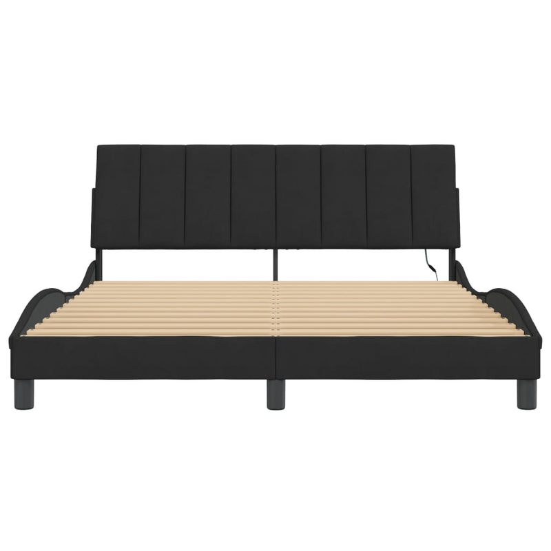 vidaXL Bed Frame with LED without Mattress "Hanko" Black 152x203 cm Queen Velvet