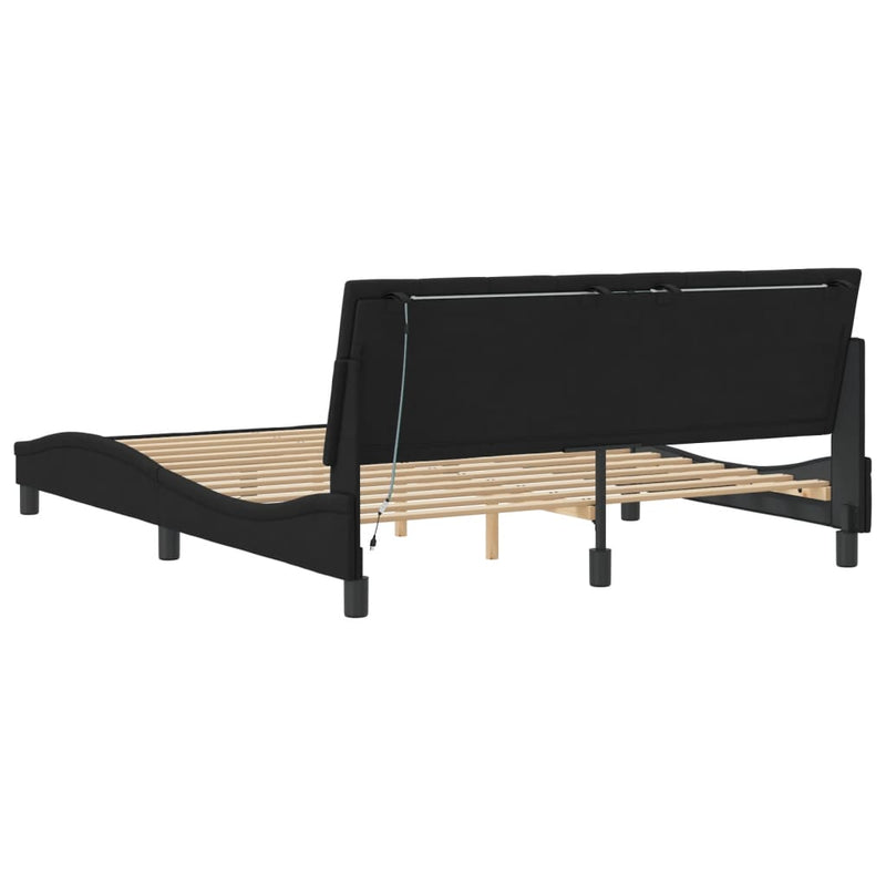 vidaXL Bed Frame with LED without Mattress "Hanko" Black 152x203 cm Queen Velvet